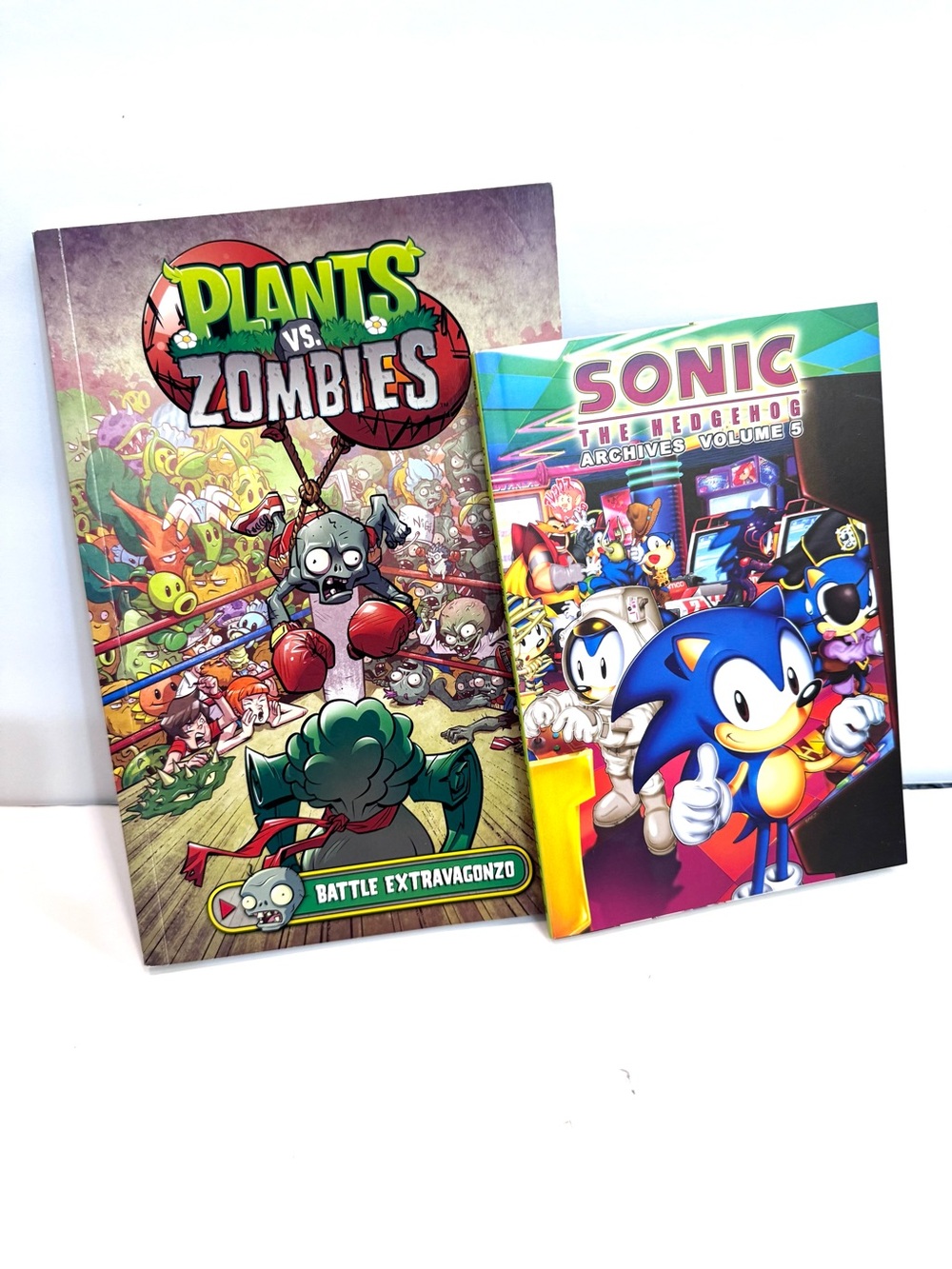 Plants Vs. Zombies and Sonic the Hedgehog Graphic Novels Kids Books Like New